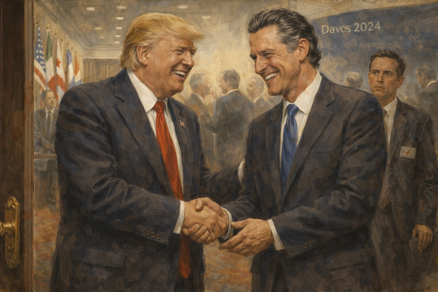 Donald Trump and Gavin Newsom friendly backstage at Davos